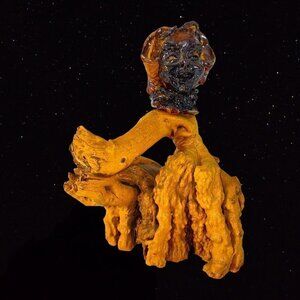 Vintage Apple Tree Carved Figurine Tree Man Women 6”T Signed Shep Driftwood